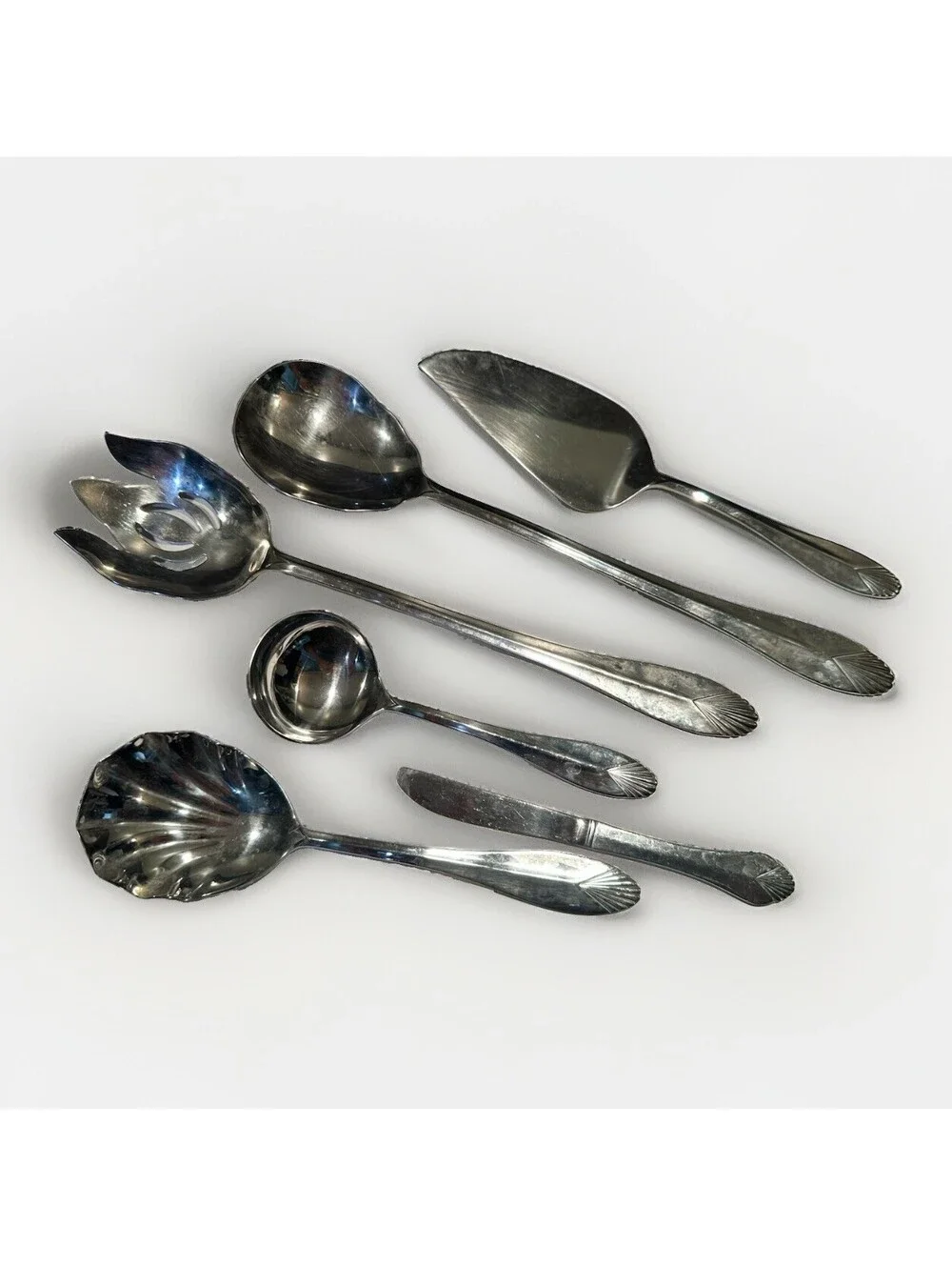 Heritage Mint Ltd Shell 18/10 Stainless Flatware 6pc Serving Set Spoon Ladle